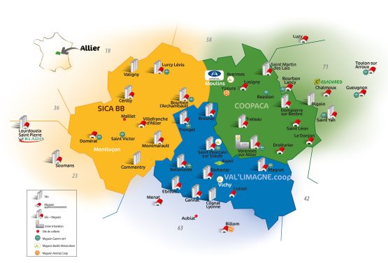 Secteur géographique d'intervention de l'UCAL, Union des Coopératives Agricoles de l'Allier
